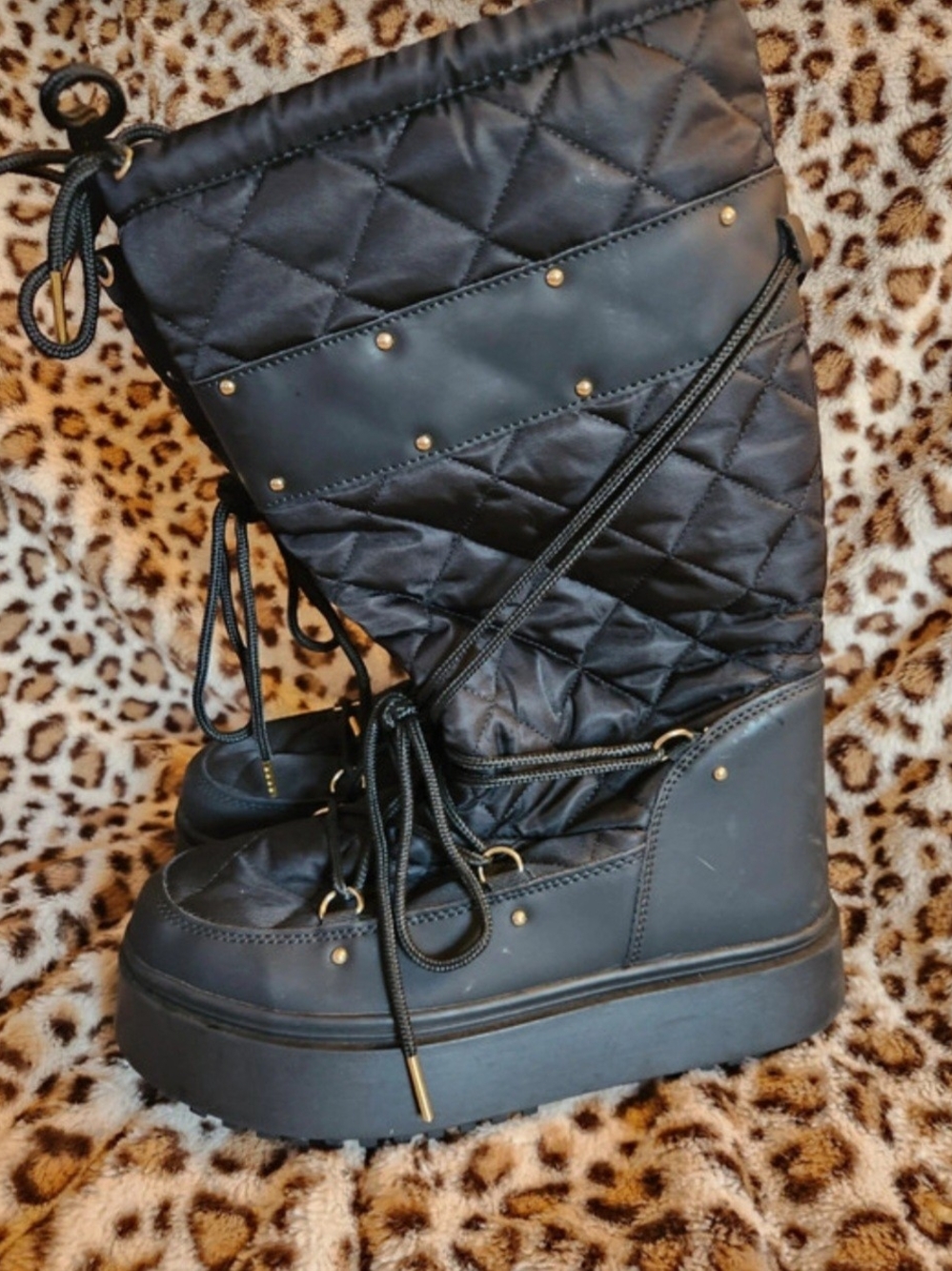 Black Quilted Platform Winter Boots - Women